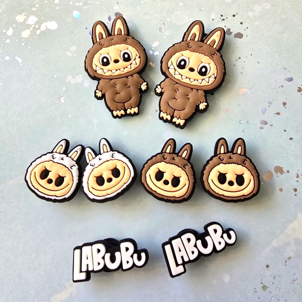 Kids Cartoon Labubu Character Set Jibbitz for Crocs - Brown and White